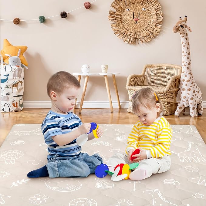 Baby Play Mat Toddler Playpen Mat 50 x 50 inch, Removable-Washable Cover,Extra Thick Foam Padding,Non-Slip Crawling Cushion for Infants, Toddlers & Babies Tummy Playing Time