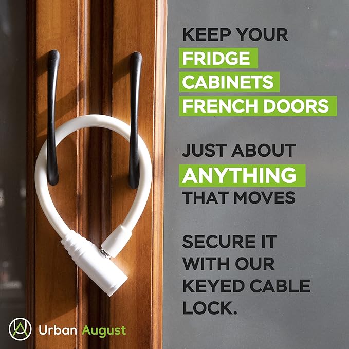 Urban August Child-Proof Refrigerator Lock for Kids & Adults - Lock for French Door Fridge and Cabinet (Small, White - 2 Pack)