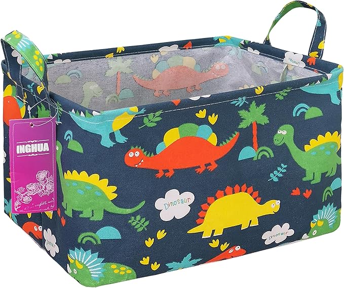 INGHUA Rectangular Storage Basket Fabric Organizer Bin for Toys,Books,Clothes,Gifts,Pets-Perfect for Home,Office,Nursery,Dorm,Shelf(Rec Forest Dinosaurs)