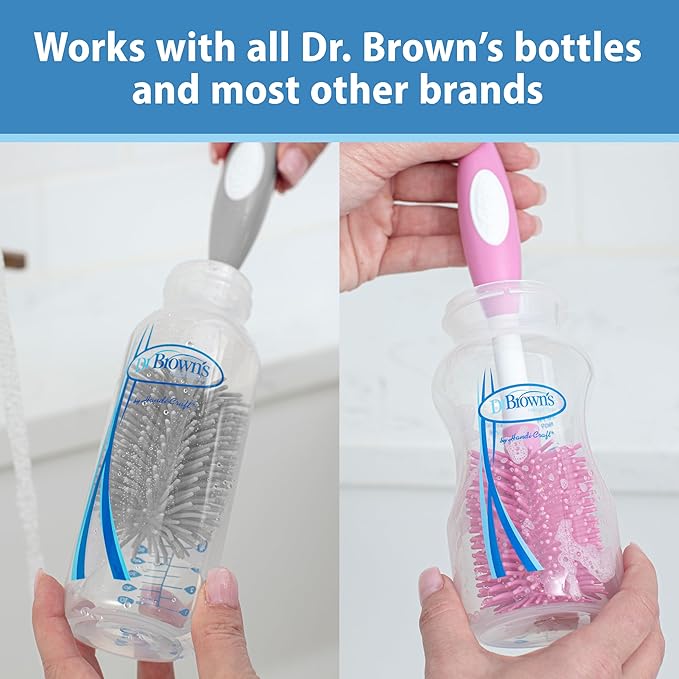 Dr. Brown's Soft Touch No Scratch Baby Bottle Cleaning Brush, Nipple Cleaner & Suction Cup Base for Easy Storage, BPA Free, Blue (Pack of 4)