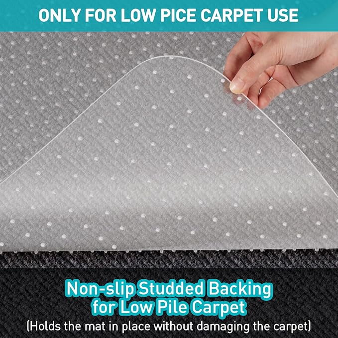 Office Chair Mat for Carpet: 48"x36" Clear Desk Chair Mat for Carpet Floor, Computer Mat for Low Carpeted Floors,Thick and Sturdy Protector, Rug Pad for Rolling Chairs Office Work Gaming