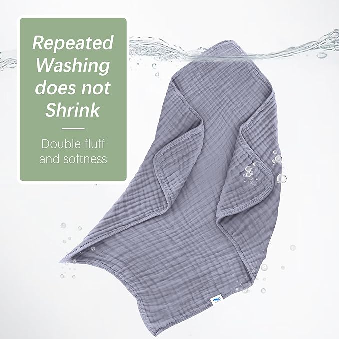 SWEET DOLPHIN Muslin Baby Bath Towels Blanket - 2 Pack 100% Cotton Towel for Babies, Infants, Toddlers - 40x40Inch - Highly Absorbent, Grey