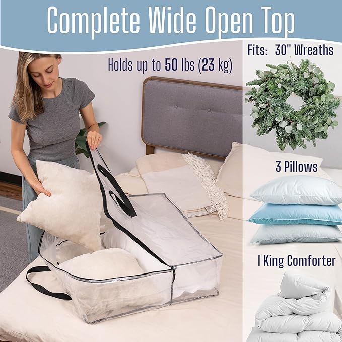 VENO 5 Pack Clear Moving Bags, Fits 30" Wreath & Storage Totes, Heavy Duty Packing Bags with Handles for Clothes & Bedding