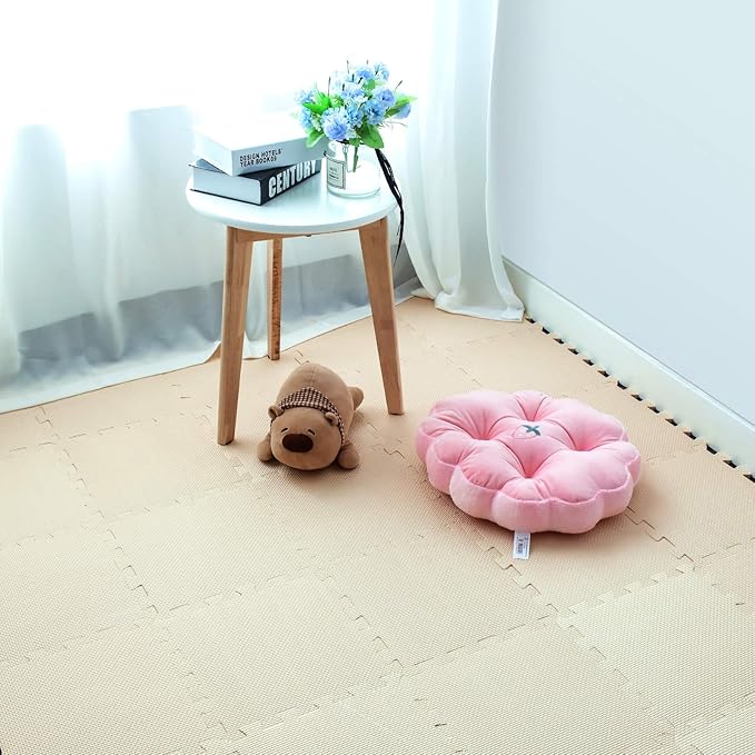 meiqicool Foam Play Mat Thick Soft EVA Interlocking Foam Floor Mats Children Yoga Exercise Multi Jigsaw Puzzle Blocking Board Kids Playmats Play Beige 18 Piece J