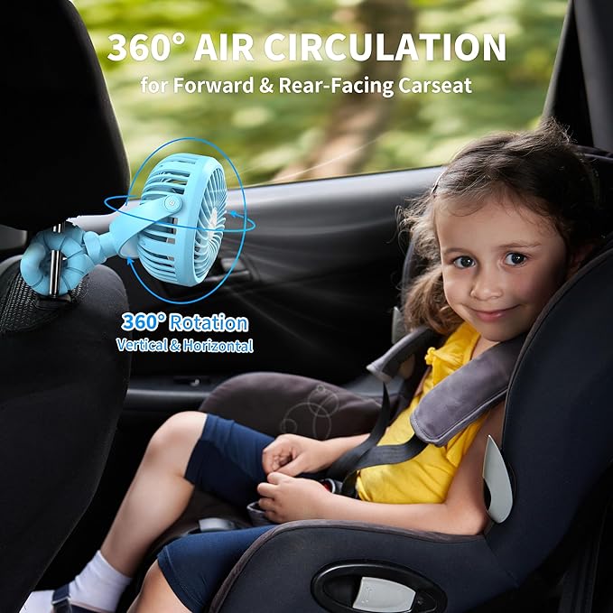 AMACOOL Battery Operated Stroller Fan, Newborn & Baby Travel Essentials, Registry Gifts, Flexible Tripod Clip On Fan with 3 Speeds and Rotatable for Car Seat Crib Bike Treadmill, Beach Essentials