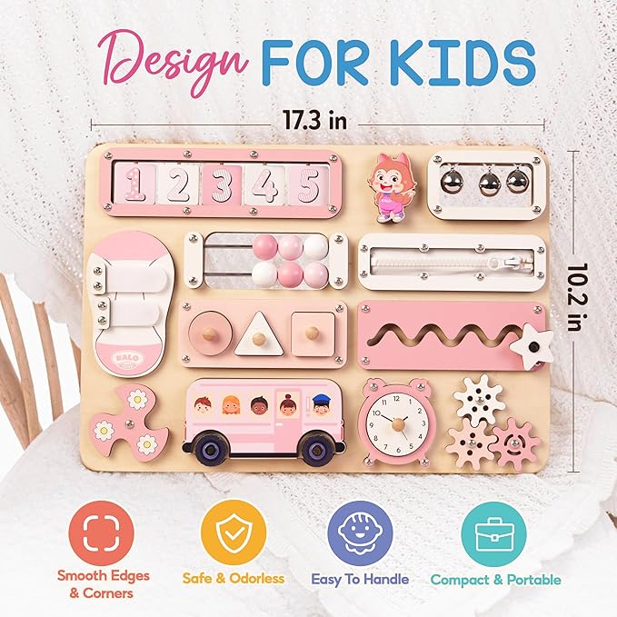 KALOTOYS Large Busy Board Montessori Toys for 1 2 3 Year Old - Sensory Toys for Toddlers 1-3 - Fine Motor Skills & Early Learning - Montessori Gift for Boys & Girls - Travel-Friendly & Safe