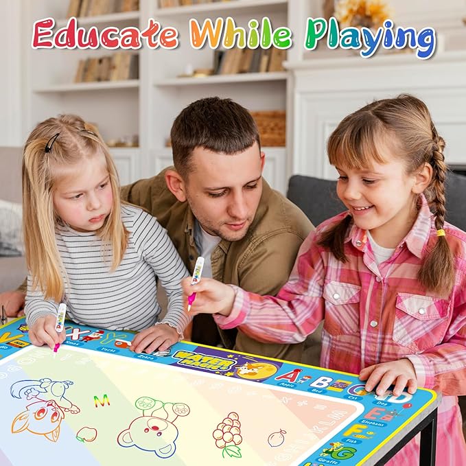 Water Doodle Mat Kids Mess Free Coloring Doodle Mat Educational Toys for 3 4 5 6 7 8 Years Old with Magic Pens Educational Toys Toddler Boys Girls Christmas Birthday Holiday Present