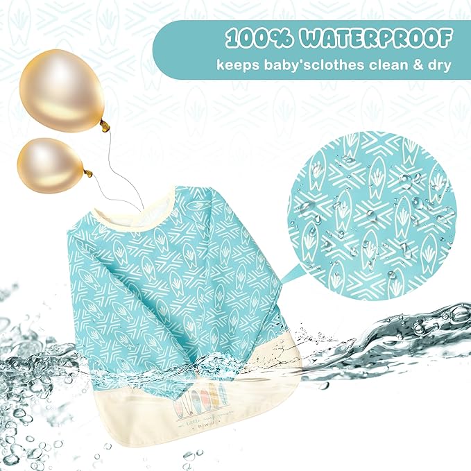 Little Dimsum Mess-Proof Baby Bibs|Infant Toddler Long Sleeve Waterproof Feeding Smock|Catching Food & Wipe Clean