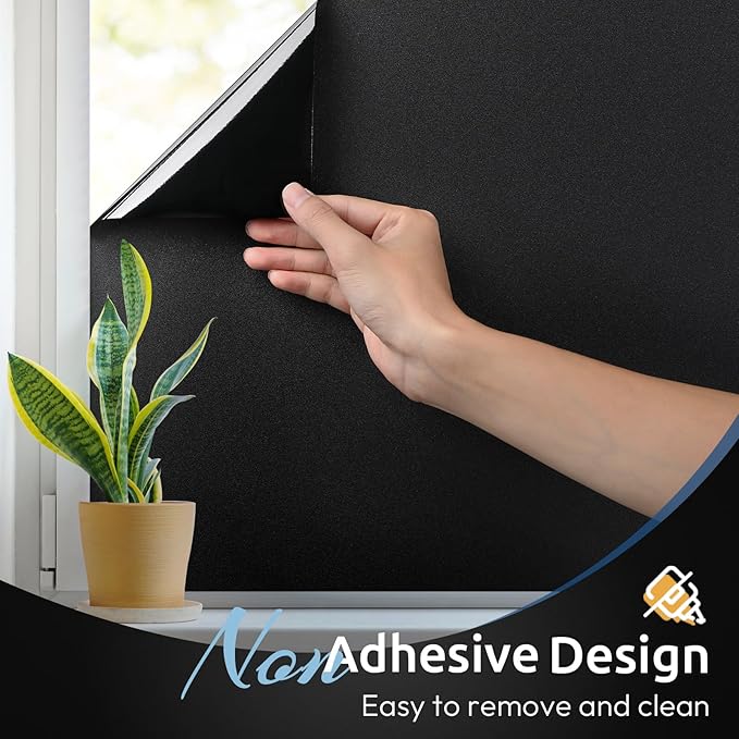 rabbitgoo Blackout Window Film, Sun Heat Blocking Privacy Cover for Glass, Removable Opaque Room Darkening Dark Black Out Window Covers Tint Shades for Home Day Sleep Light Blocker 17.5 x 157 Inches