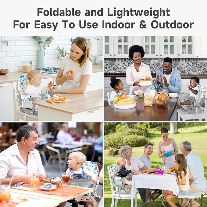 YOLEO Baby High Chair Booster Seat for Dining Table, Foldable High Chairs with Adjustable Heights, Travel Booster Seat with Removable Tray