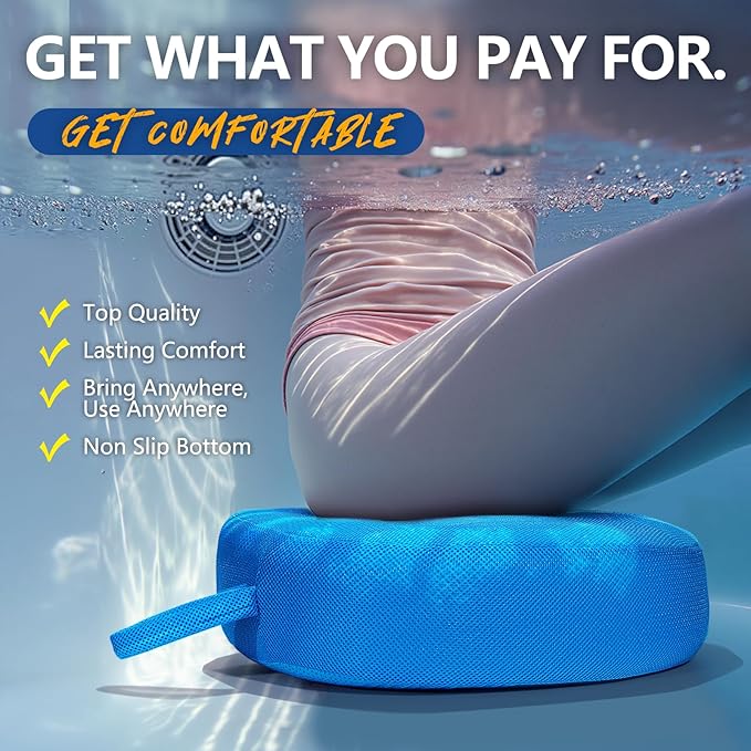 Hot Tub Booster Seat for Adults, 5 Inch Thick Supportive Spa Sit Cushion for Inflatable Bathtub, Shower Pillow with Non-Slip Bottom Pool Use Ocean Blue