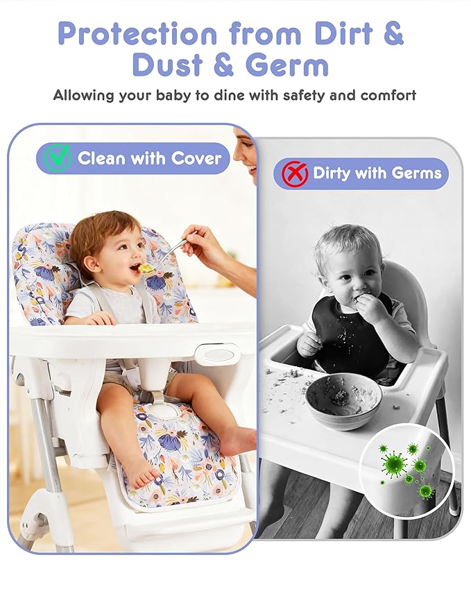 Baby High Chair Cover 2-in-1 Reversible, Includes 5-Point Harness Strap, Waterproof & Soft Side High Chair Pad Cushion, Machine Washable, Extra Thick Highchair Protector-Blue