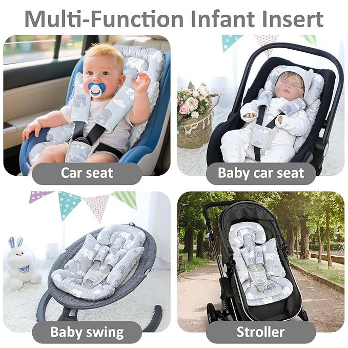 TANOFAR Car Seat Head Support Baby - Infant Car Seat Insert for Newborn Girls Boys - Soft Carseat Head Support for Infant - Newborn Carseat Insert for Car Seats, Strollers, Swings, Bouncer (Elephant)