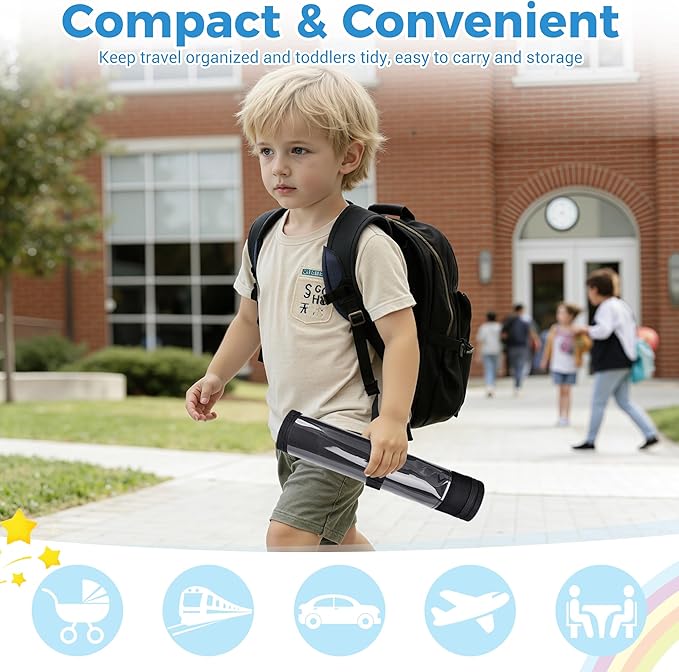 COOLBEBE Airplane Tray Table Cover, Foldable Travel Tray Cover for Toddlers 1-3, Universal Fit for Airplane, Car Seat, High Chair, Machine Washable, Portable, Black