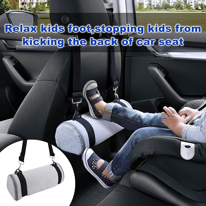 Kalnweis Car Seat Foot Rest,Car Seat Foot Rest for Kids-Booster Seat Foot Rest-Convenient Car Accessories for Kids - Supportive Car Seat Pillow for Toddlers - Long Adjustable Strap (Gray)