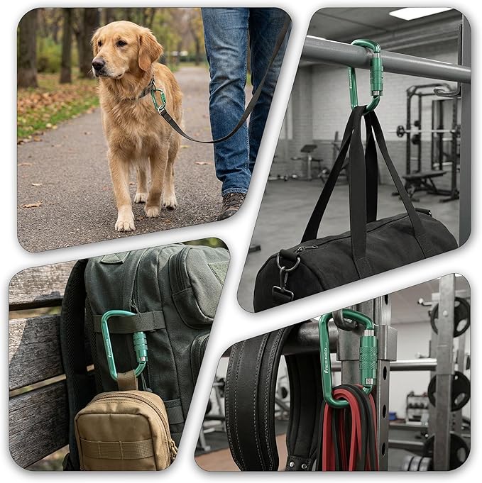 FresKaro 3inch 12kN-2698lbs Auto Locking Carabiner Clips, Solid D Shape, Heavy Duty 7075 Aluminum, Lightweight 1.09oz, Rust Proof, for Hammock, Hiking, Dog Leash, Keychain etc., Multi-Colors