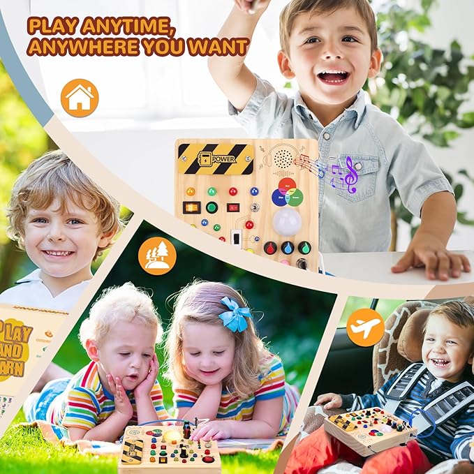 Sumsoltic Toddler Busy Board,Montessori Toys for 1-3 Year Old Boys,Sensory Travel Toys,Preschool Learning Activities,Christmas & Birthday Gift for Toddler (Busy Board v4)