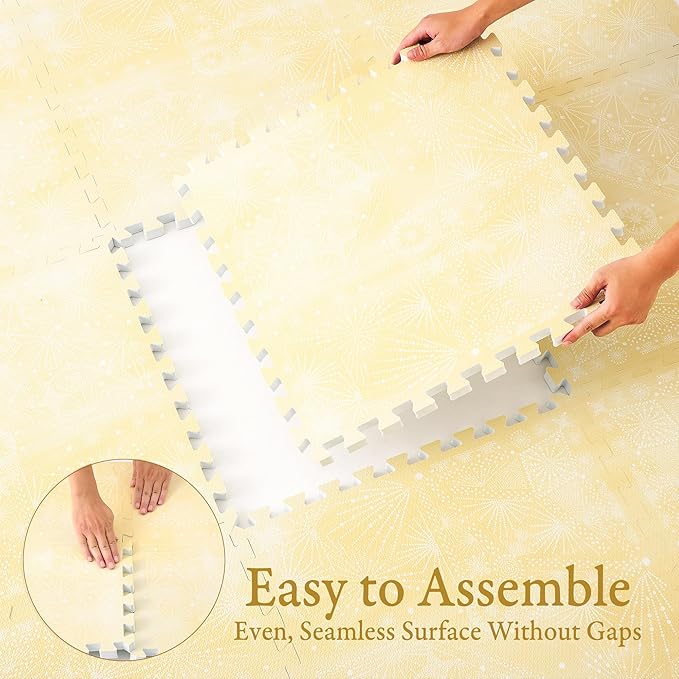 PopsyKosy Premium Baby Floor Play Mat - Thick & Cushioned 0.5 inch Playroom Foam Mat, Non-Toxic Odorless - 6 Tiles - Spacious 6x4 ft. - Stylish & Large, Waterproof for Kids & Toddlers - Champagne Yellow