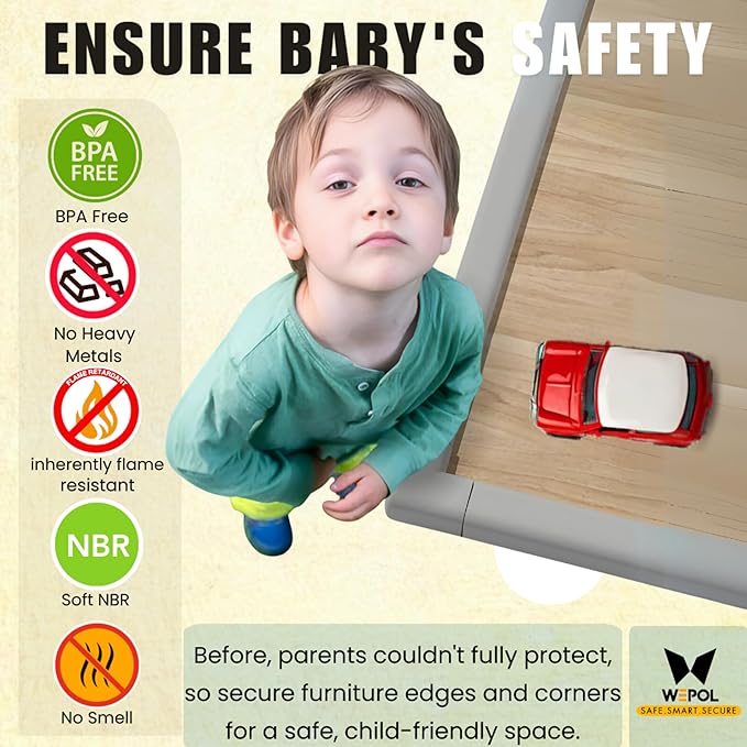 Table Edge Protector for Baby Proofing (18ft Edge+8 Corners) Baby Proof Corners and Edges Guard, Soft NBR Rubber Foam 3M Adhesive, Furniture Corner & Edge Safety Bumpers for Table & Fireplace-Gray