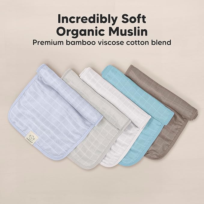 KeaBabies Cotton Muslin Burp Cloths Baby Boy, Girl - 5-Pack Soft & Absorbent Burping Cloth for Babies, Large Baby Towels & Washcloths for Newborn, Spit Up Rags, No Shrink, 20x10" (Nimbus)