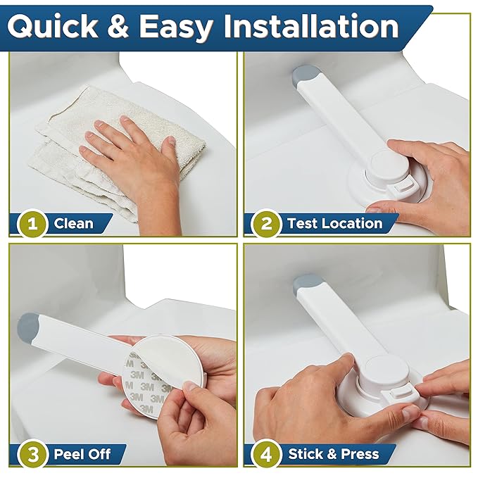 Baby Toilet Lock (3 Pack) Ideal Baby Proof Toilet Lid Lock with Arm – No Tools Needed Easy Installation with 3M Adhesive – Top Safety Toilet Seat Lock – Fits Most Toilets – White