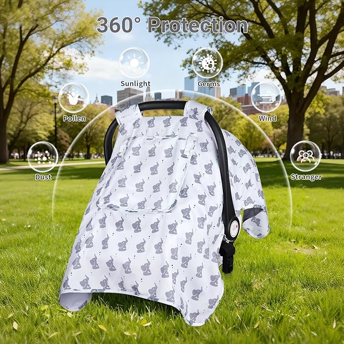 Car Seat Cover Baby, Carseat Covers Baby with 2 Layers Breathable Windows, Windproof Infant Car Seat Cover, Kick-Proof Baby Carrier Cover for Baby Boy Newborn Essentials