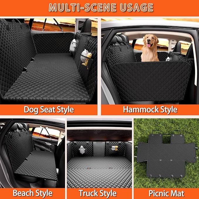 Back Seat Extender for Dogs - Large Space, Waterproof Dog Car Seat Cover for Back Seat with Hard Bottom Holds 420lbs, Upgraded Material Waterproof Pet Car Bed Dog Hammock for Car