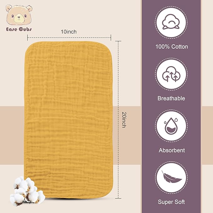 Ease Cubs Muslin Burp Cloths Large 100% Cotton Hand Washcloths for Boys & Girls, Baby Essentials Extra Absorbent and Soft Burping Rags for Newborn Registry (Honey, 12-Pack, 20" X10")