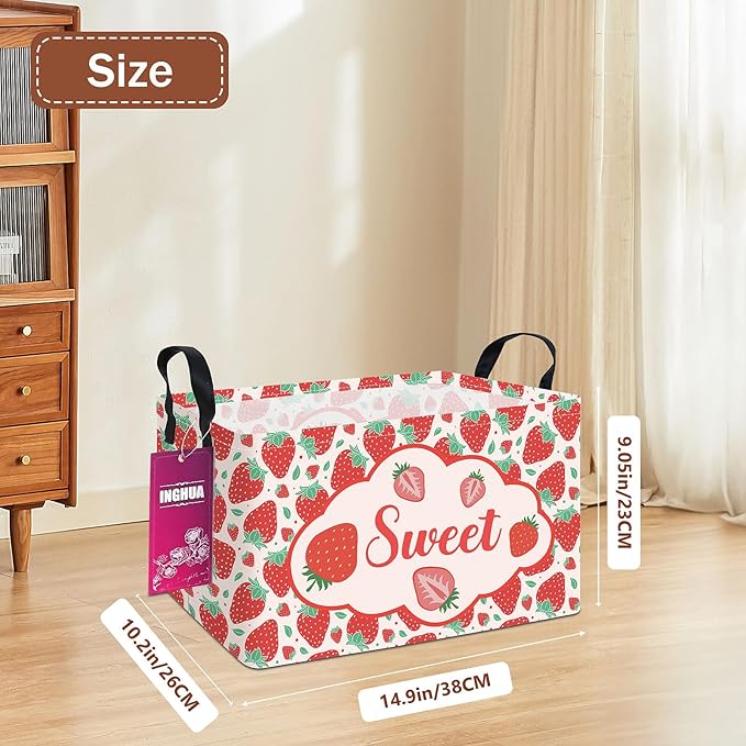 INGHUA Rectangular Storage Basket Fabric Organizer Bin for Toys,Books,Clothes,Gifts,Pets-Perfect for Home,Office,Nursery,Dorm,Shelf(Rec-strawberry)