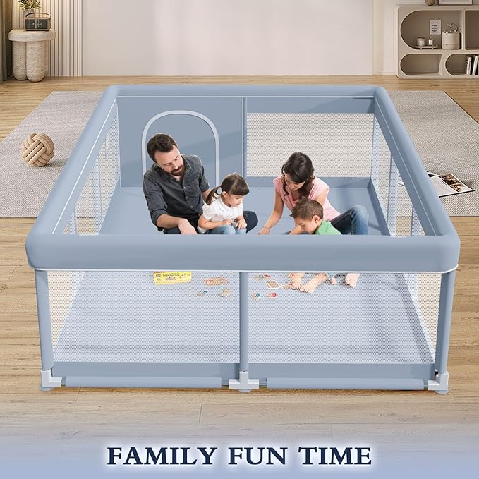 74 x 50 Inch Baby Playpen, Playpen for Babies and Toddlers, Baby Play Pen Playard for Indoor & Outdoor Active Center Game Fence, with Skin-Friendly Fabric and Soft Breathable Mesh, Grey