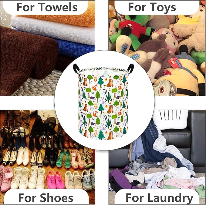 MAIZMZ Kids Animal Laundry Basket Nursery Hamper Storage Bins Gift Basket Clothes Organizer Toy Box Large Canvas Collapsible Chest for Home/Dorm/Kitchen/Pet/Office/Closet/Shelf/Room Decor