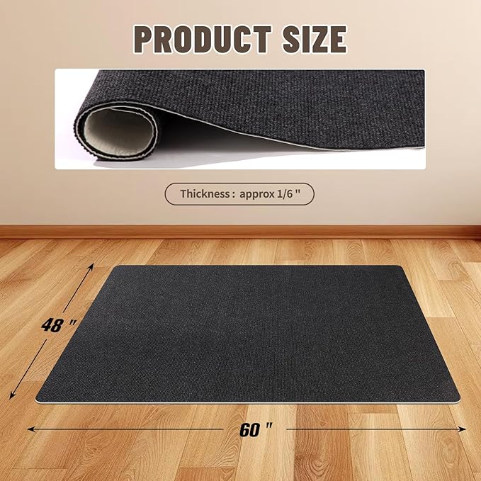 Office Chair Mat - for Hardwood Floors, Large Non-Slip Easy-Clean Floor Protection Blanket (Black, “60 x 48in”).