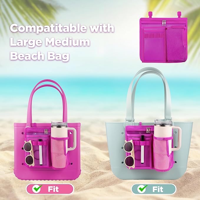 OUTXE Organizer Holder for Bogg Simple Modern Bag Accessories, Cup Phone Holder compatible with Stanley, Univesal Storage Mesh Divider Organizing Insert Pouch for Medium Bog Beach Rubber Tote
