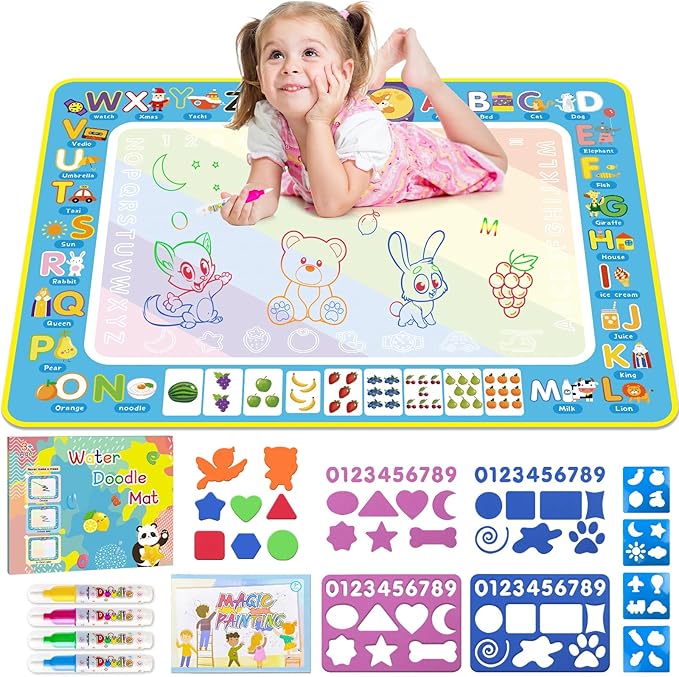 Water Doodle Mat Kids Mess Free Coloring Doodle Mat Educational Toys for 3 4 5 6 7 8 Years Old with Magic Pens Educational Toys Toddler Boys Girls Christmas Birthday Holiday Present