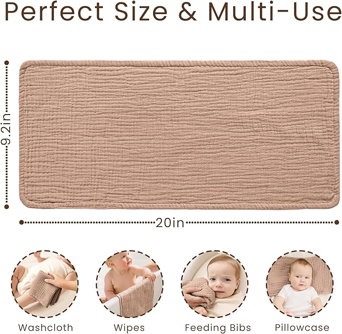 Konssy Muslin Baby Burp Cloths Sets for Unisex- 7 Pack Soft 100% Cotton Burping Clothes for Newborn，Baby Girls and Boys