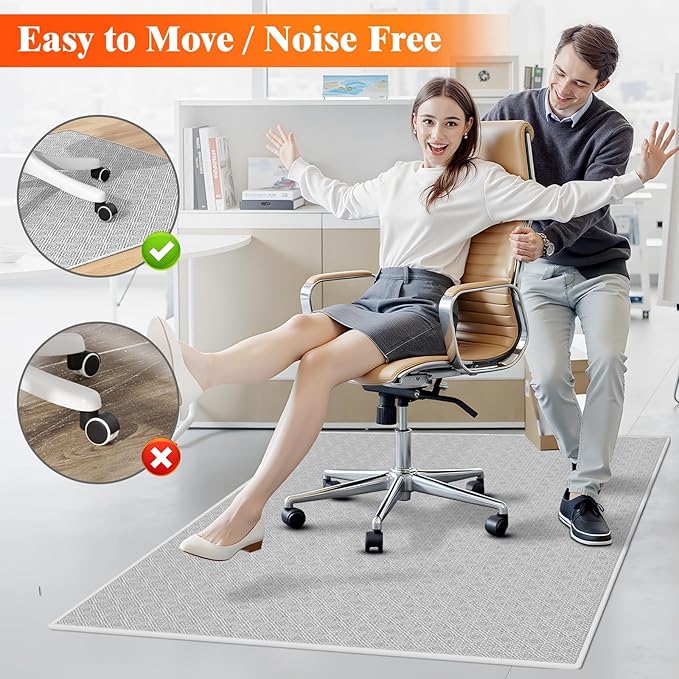 KMAT Office Chair Mat, 47x47in Heavy Duty Hardwood/Tile Floor Protector, Computer Desk Mat for Rolling Chairs, Work, Study, Office, White