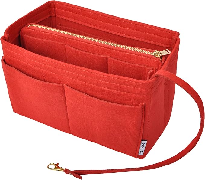 Vercord Felt Organizer Insert for Purse Handbag Tote Bag in Bag Inside Shaper Divider Neo Red Medium