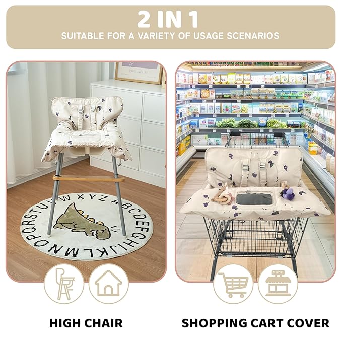 Shopping Cart Cover for Baby 2 in 1 High Chair Covers for Restaurant Comfortable Grocery Cart Seat Covers for Infant, Toddler Universal Suitable for Most Shopping Carts Machine Washable, Grape