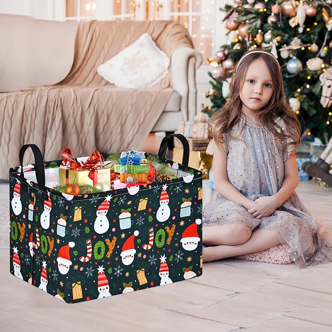 MAIZMZ Xmas Gifts Basket for Kids Santa Claus Snowman Storage Baskets Collapsible Nursery Hamper Waterproof Clothes Toy Bin Book Shelf Gift Basket Cube Party Decor