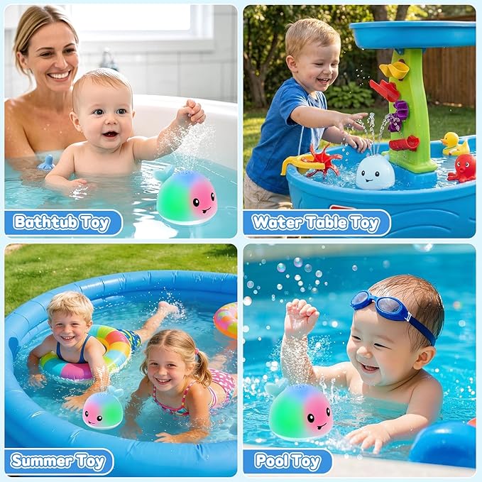 Baby Bath Toys for Kids Ages 1-3, Easter Basket Stuffers for Baby 1 2 3 Year Boy Girl, Whale Bath Toy Sprinkler Light up Bath Toys for Babies 6-12 Months, Toddlers Bathtub Toys Baby Birthday Gifts