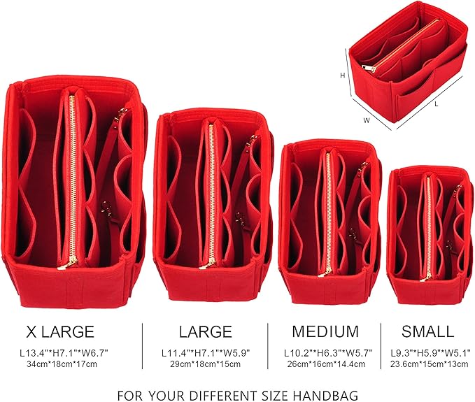 Vercord Felt Organizer Insert for Purse Handbag Tote Bag in Bag Inside Shaper Divider Neo Red Medium