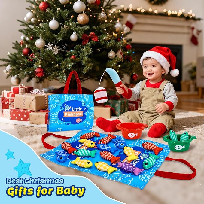Gacoman Montessori Toys for 1 Year Old Boy Girl Birthday Gift- Cloth Fishing Game for Toddler1-3 for Grandkids with Stacking Cups Learning Educational Toys Baby Toys 12-18 Months