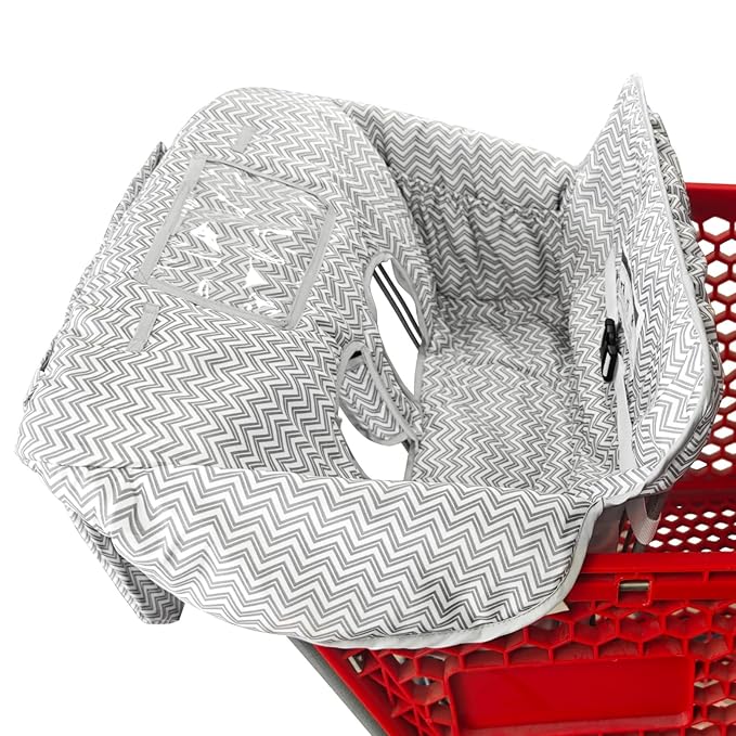 2-in-1 Shopping Cart and High Chair Cover for Baby, Padded Cover, Fold'n Roll Style, Portable with Carry Bag (Gray Chevron)