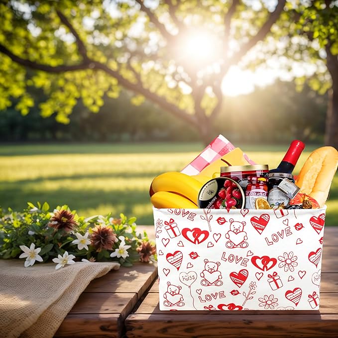 ASKETAM Valentine's Day Basket Gift for Empty Cute Heart Large Storage Bin for Kid and Baby Room Décor (Bear Love)