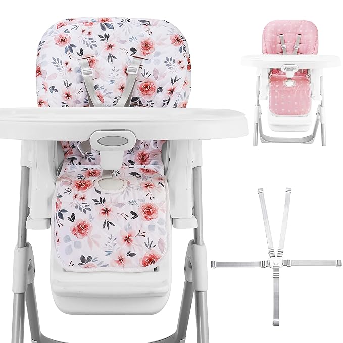 Baby High Chair Cover 2-in-1 Reversible, Includes 5-Point Harness Strap, Waterproof & Soft Dual-Side High Chair Pad Cushion, Machine Washable, Extra Thick Highchair Protector - Pink