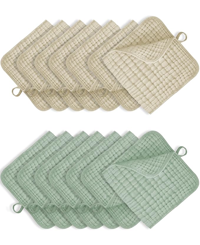 14Pack Muslin Baby Burp Cloths 100% Cotton 20"X10" Soft Absorbent Quick Drying Newborn Drool Baby Face Washcloths