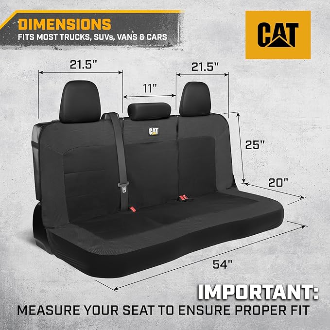 Cat MeshFlex Black Rear Seat Cover for Car – Durable Canvas & Mesh Design 60/40 Split Bench Protector for Cars, Trucks & SUVs – Back Seat Cover for Rear Bench – Interior Car Accessory