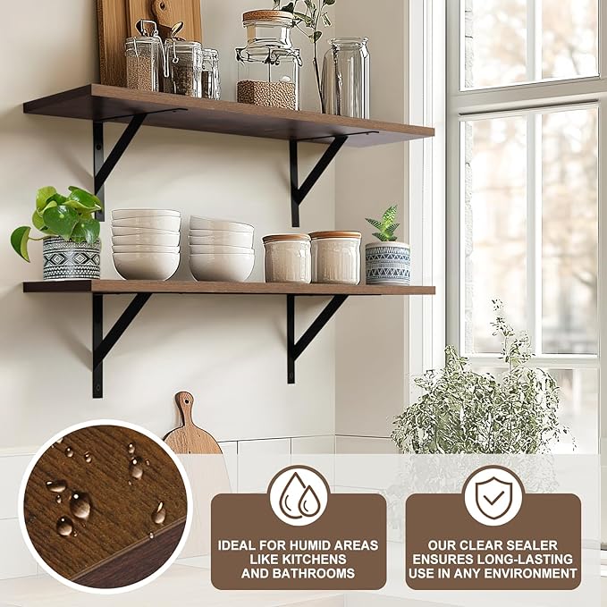 Heavy Duty Long Wall Shelves Set of 2, Floating Shelves Wall Mounted with Industrial Brackets, 40lbs Capacity Shelves for Laundry Room, Kitchen, Bathroom, Living Room (31.5"*8",Rustic Brown)