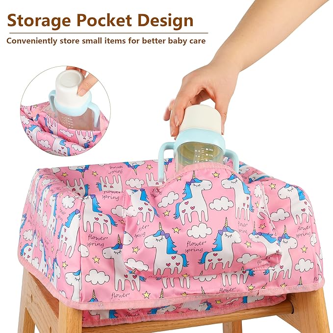 High Chair Cover for Baby Restaurant: Sprouterie Baby High Chair Covers for Restaurant Highchair with Safety Harness Stain and Slip Resistant Waterproof Portable for Outdoor Indoor Eating (Pink)