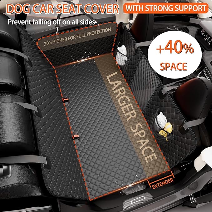 Back Seat Extender for Dogs - Large Space, Waterproof Dog Car Seat Cover for Back Seat with Hard Bottom Holds 420lbs, Upgraded Material Waterproof Pet Car Bed Dog Hammock for Car
